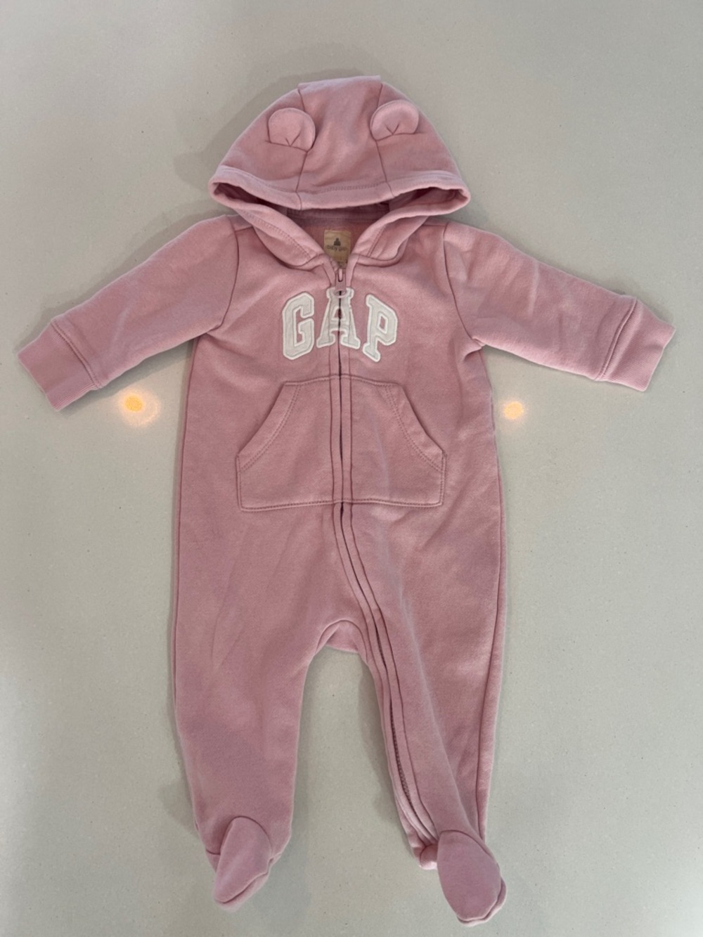 Baby GAP Pink Hooded Fleece Footed Jumpsuit with Ears